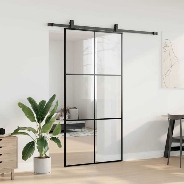 vidaXL Sliding Door with Hardware Set Black 102x205 cm ESG Glass