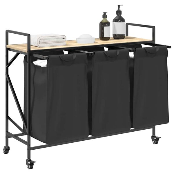 vidaXL Laundry Basket 3 Compartments with Wheels Sonoma Oak