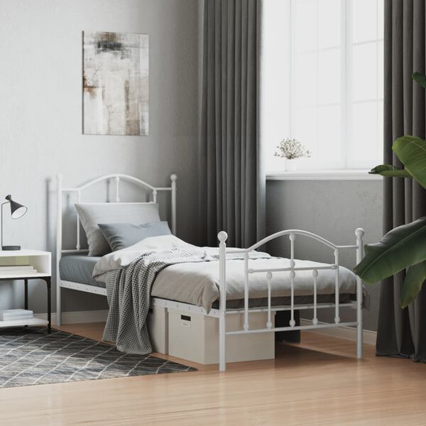 vidaXL Metal Bed Frame without Mattress with Footboard White 90x200cm