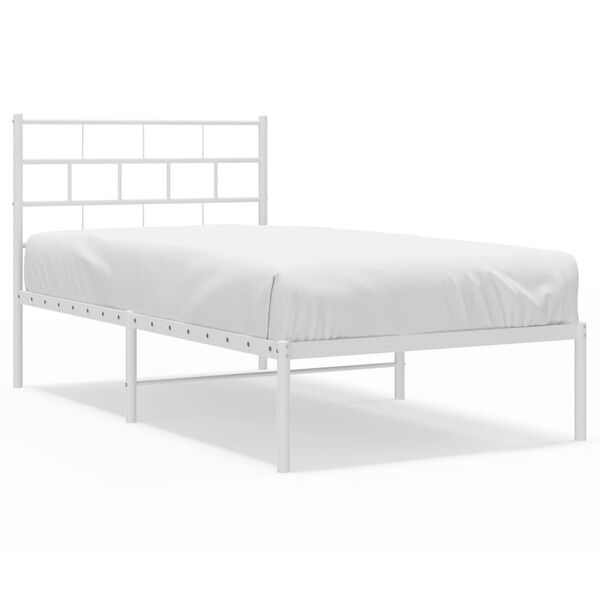 vidaXL Metal Bed Frame without Mattress with Headboard White 90x200cm