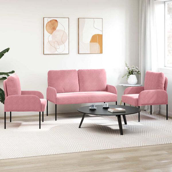 vidaXL Sofa Sets with Cushion 3 pcs Pink 115 x 56 x 80 cm Plywood