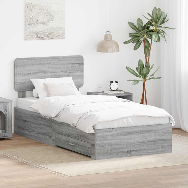 vidaXL Bed Frame with Drawer Grey Sonoma 100 x 200 cm Engineered Wood