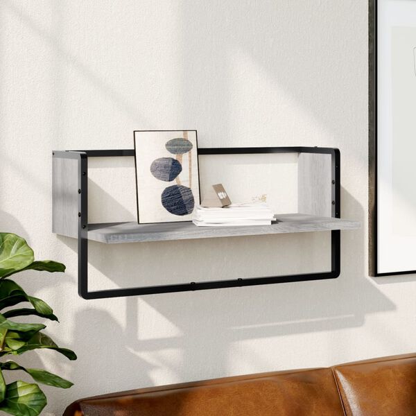 vidaXL Wall Shelf with Bar Grey Sonoma 65x25x30 cm