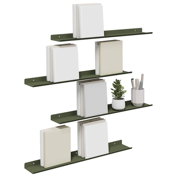 vidaXL Floating Shelf 4 pcs Olive Green 60 x 8.5 x 2.5 cm Steel