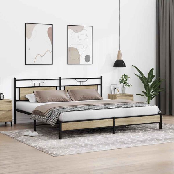 vidaXL Metal Bed Frame without Mattress Sonoma Oak 200x200 cm