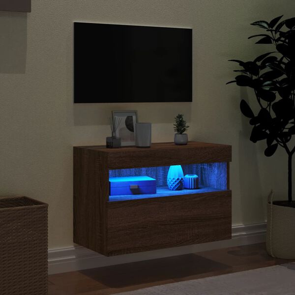 vidaXL TV Wall Cabinet with LED Lights Brown Oak 60x30x40 cm