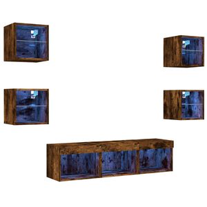 vidaXL 7 Piece TV Wall Units with LED Smoked Oak Engineered Wood