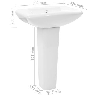 vidaXL Freestanding Basin with Pedestal Ceramic White 580x470x200 mm