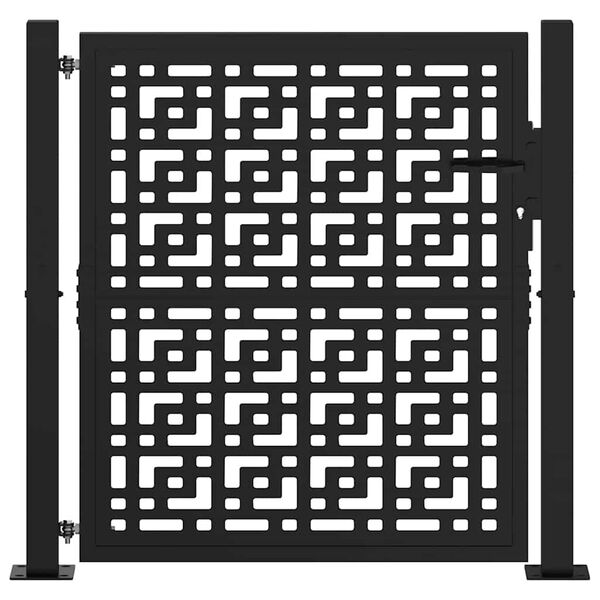 vidaXL Garden Gate Black 100x100 cm Steel Cross Design