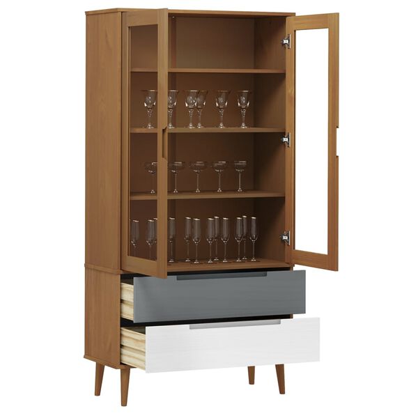 vidaXL Vitrine Cabinet MOLDE Brown 90x35x175 cm Solid Wood Pine