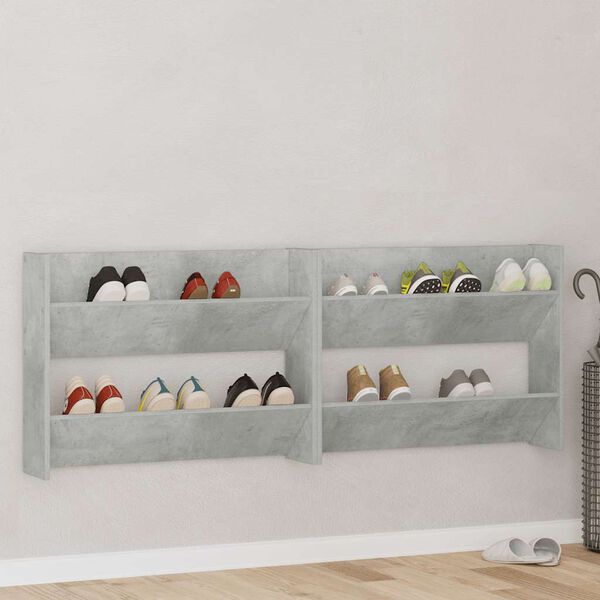 vidaXL Wall Shoe Cabinets 2 pcs Concrete Grey 80x18x60 cm Engineered Wood