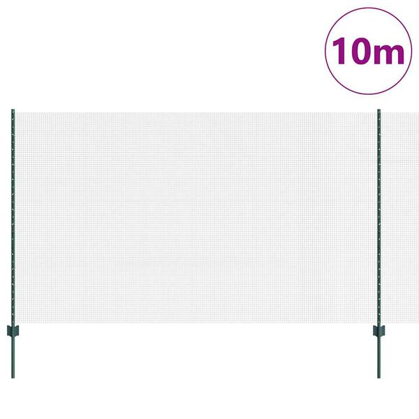 vidaXL Fence with Post Green 1.4 x 10 m Steel and PVC