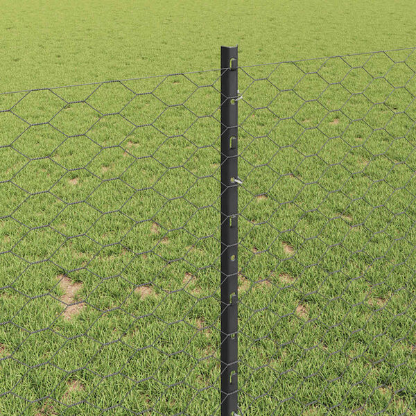 vidaXL Fence with Post Grey 1 x 50 m Steel and PVC