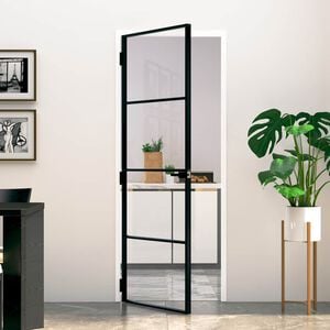 vidaXL Interior Door Black 76x201,5 cm Tempered Glass&Aluminium Slim