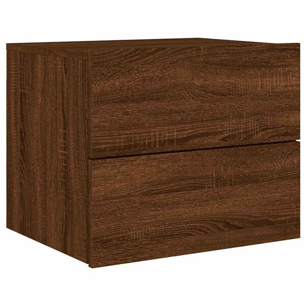 vidaXL Wall-mounted Bedside Cabinet with LED Lights Brown Oak