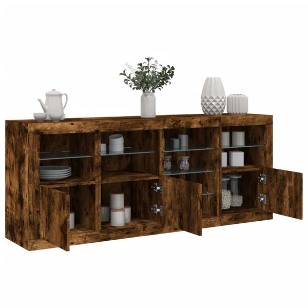 vidaXL Sideboard with LED Lights Smoked Oak 164x37x67 cm