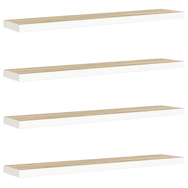 vidaXL Floating Wall Shelves 4 pcs Oak and White 120x23.5x3.8 cm MDF