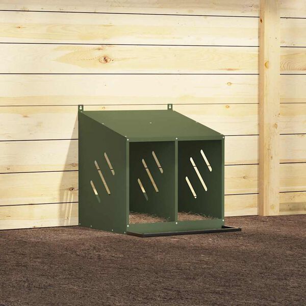 vidaXL Chicken Nesting Box with 2 Compartments Olive Green Metal