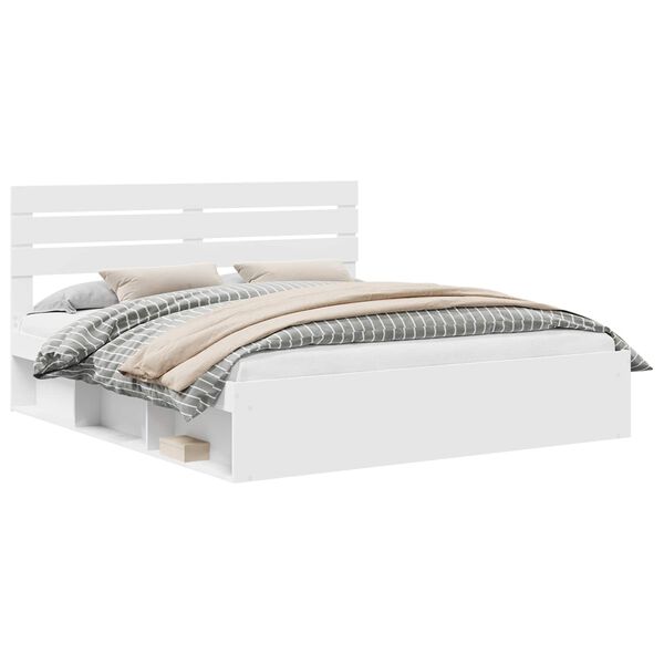 vidaXL Bed Frame with Headboard White 200 x 200 cm Solid Pine Wood