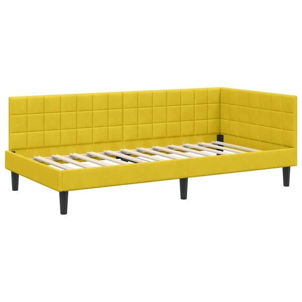 vidaXL Corner Bed Frame with Headboard Yellow 100 cm x 200 cm Velvet