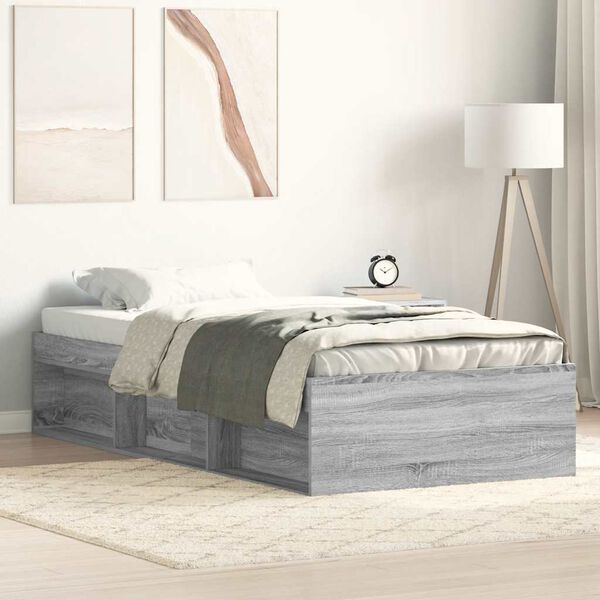 vidaXL Bed Frame without Mattress Grey Sonoma 75x190 cm Small Single Small Single