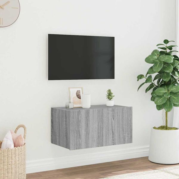 vidaXL TV Wall Cabinet with LED Lights Grey Sonoma 60x35x31 cm