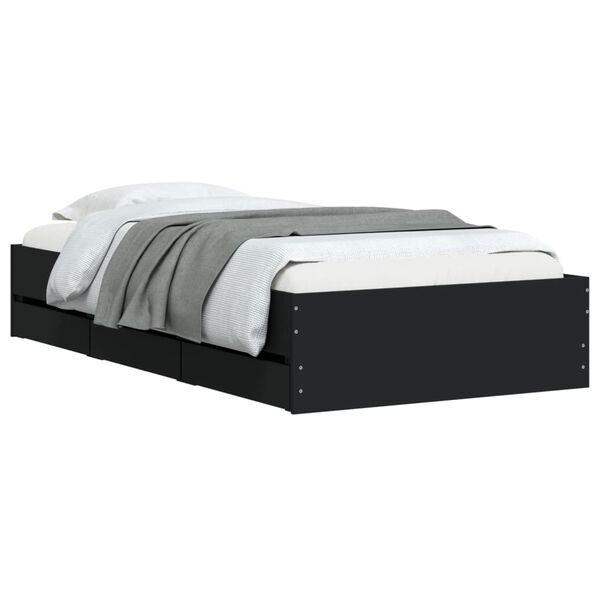 vidaXL Bed Frame with Drawers without Mattress Black 90x190 cm Single