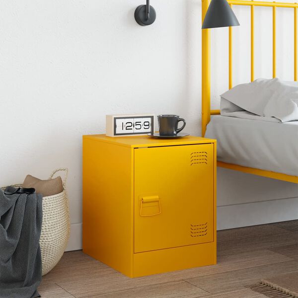 vidaXL Bedside Cabinet Mustard Yellow 34.5x39x44 cm Steel