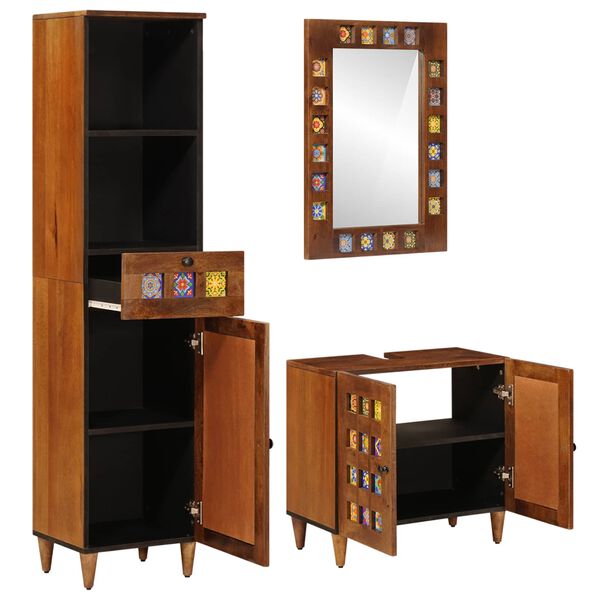 vidaXL Bathroom Furniture Set with Shelf 3 pcs Walnut Solid Mango Wood