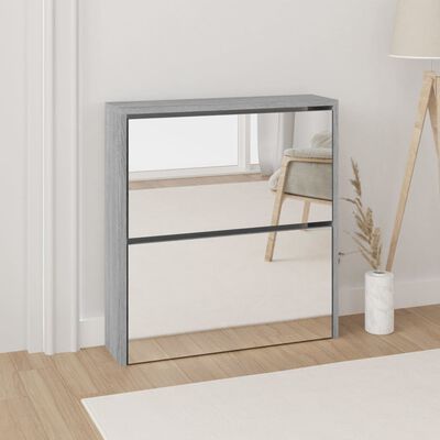 vidaXL Shoe Cabinet with Mirror 2-Layer Grey Sonoma 63x17x67 cm