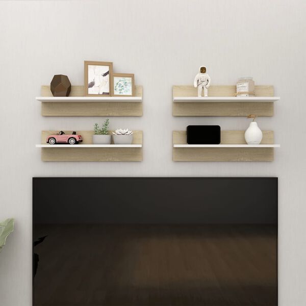 vidaXL Wall Shelf 4 pcs White and Sonoma Oak 60x11.5x18 cm Engineered Wood