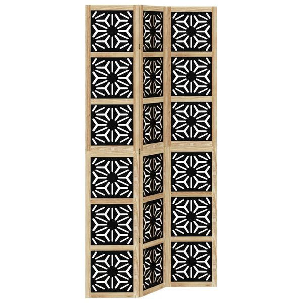 vidaXL Room Divider 3 Panels Brown and Black Solid Wood Paulownia