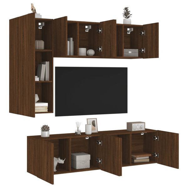 vidaXL 5 Piece TV Wall Units Brown Oak Engineered Wood