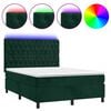vidaXL Box Spring Bed with Mattress&LED Dark Green 140x190 cm Velvet