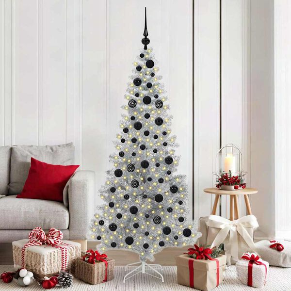vidaXL Christmas Tree with 300 LEDs with Stand Silver 180 cm PET