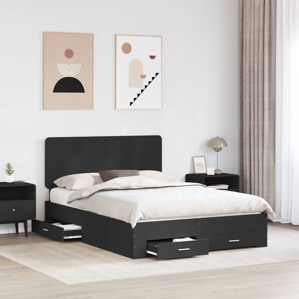 vidaXL Bed Frame with Headboard Black 150 x 200 cm Engineered Wood