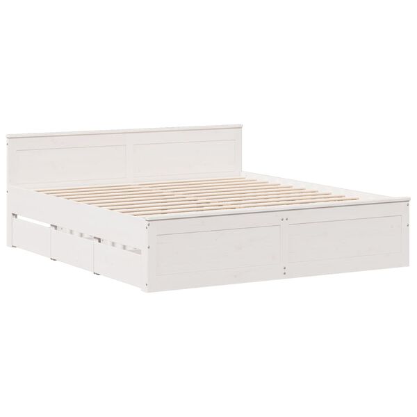 vidaXL Bed Frame without Mattress with Headboard White 180x200 cm Super King Solid Wood Pine