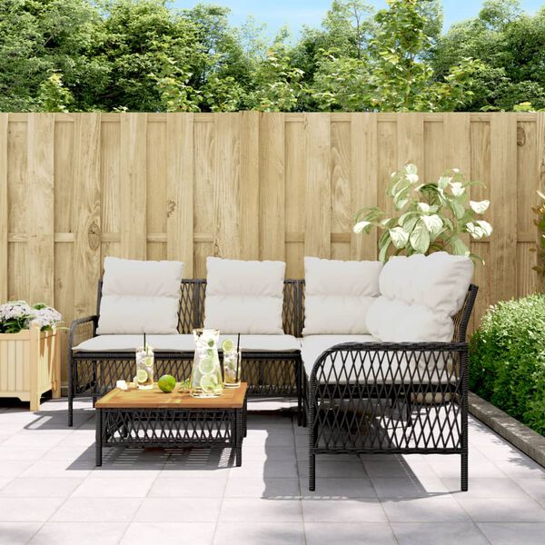 vidaXL 2 Piece Garden Sofa Set with Cushions Black Poly Rattan