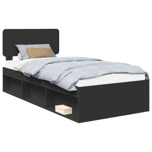 vidaXL Bed Frame with Headboard Black 90 x 200 cm Solid Pine Wood