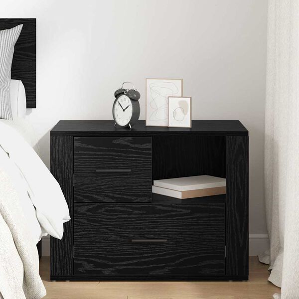 vidaXL Bedside Cabinet Black Oak 35 x 60 x 50 cm Engineered Wood