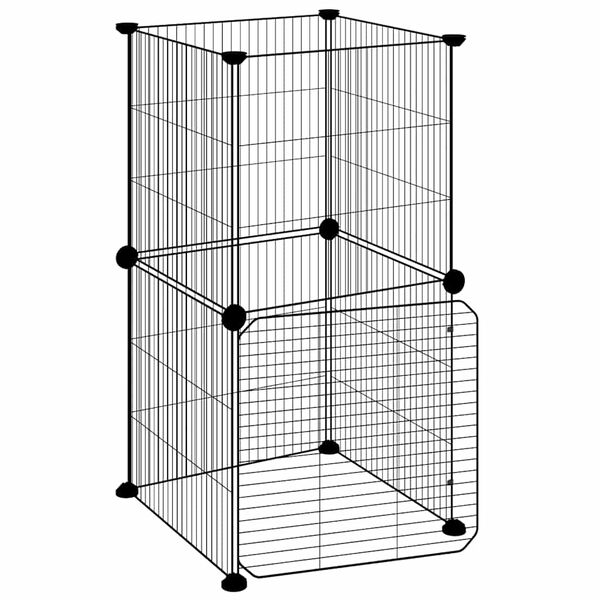 vidaXL 8-Panel Pet Cage with Door Black 35x35 cm Steel