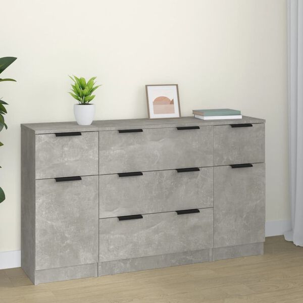 vidaXL 3 Piece Sideboard Set Concrete Grey Engineered Wood