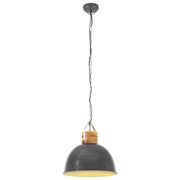 vidaXL Industrial Hanging Lamp Grey Round 51 cm E27 Solid Mango Wood
