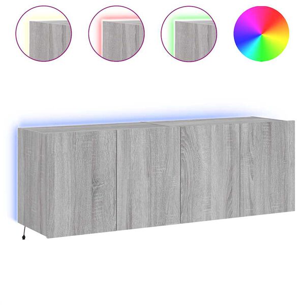 vidaXL TV Wall Cabinets with LED Lights 2 pcs Grey Sonoma 60x35x41 cm