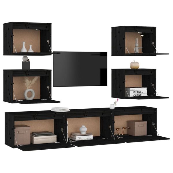 vidaXL TV Cabinets 7 pcs Black Solid Wood Pine
