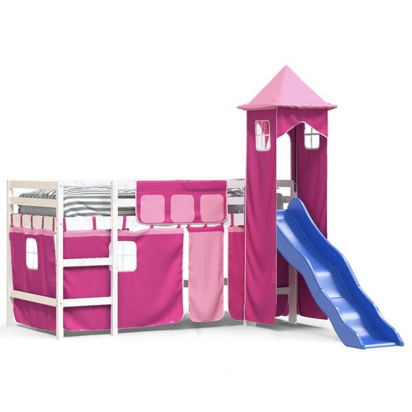 vidaXL Kids' Loft Bed with Tower without Mattress Pink 80x200 cm