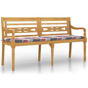 vidaXL Batavia Bench with Red Check Pattern Cushion 150 cm Solid Wood Teak
