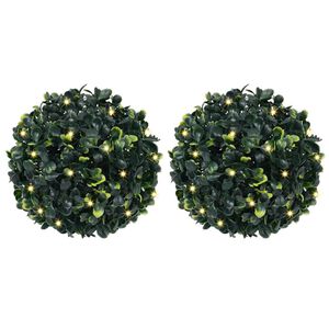 vidaXL Artificial Boxwood Balls with LED Lights 2 pcs Green 22 cm