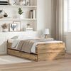 vidaXL Bed Frame with Drawer Artisan Oak 90 x 190 cm Solid Pine Wood