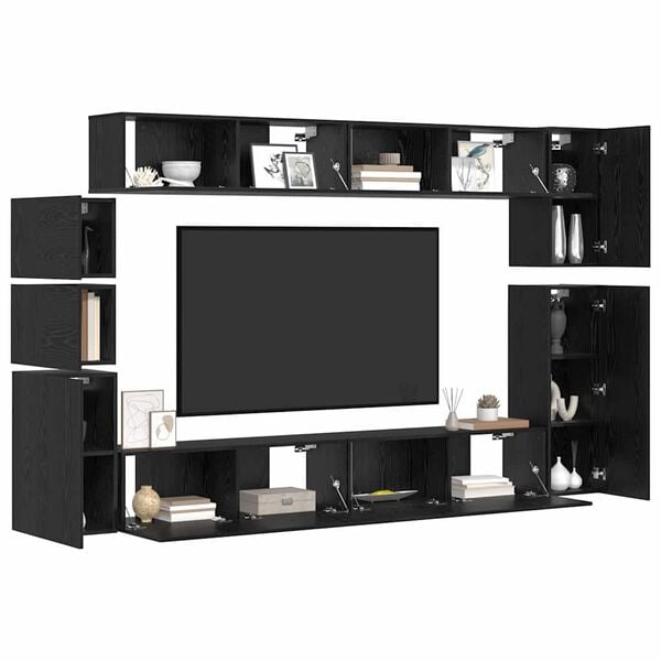 vidaXL TV Cabinet Set Wall-mounted 9 pcs Black Oak Engineered Wood